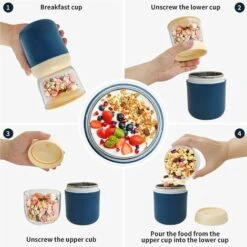 Cereal Bowl With Separate Container 400ml Cereal Bowl Yoghurt Coffee Mug Leak Proof Plastic Cup For Breakfast Picnic Travel (Blue) 9 Cereal Bowl With Separate Container 400ml Cereal Bowl Yoghurt Coffee Mug Leak Proof Plastic Cup For Breakfast Picnic Travel (Blue) -Smart Home Appliance Store 78699298 3