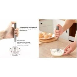 Automatic Rotating Stirrer Manual Beaters And Stainless Steel Whisks Stainless Steel Semi-automatic Hand Egg Beater Milk Frother Non-Electric Mixer(12 Inch) READCLY -Smart Home Appliance Store 80962911 3