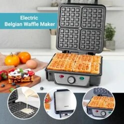 Waffle Maker Iron 4 Slice Non-Stick Electric Belgian Waffle Machine 1000W Geepas -Smart Home Appliance Store 83743679 3