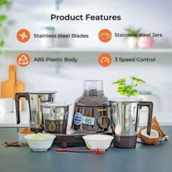 Geepas 750W 3-in-1 Mixer Grinder 3 Stainless Steel Jars 3 Speed Dry Wet Grinding -Smart Home Appliance Store 83743695 3