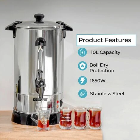 10 L Commercial Catering Kitchen Hot Water Boiler Tea Urn 1650W Boiler Geepas 4 10 L Commercial Catering Kitchen Hot Water Boiler Tea Urn 1650W Boiler Geepas - Image 2