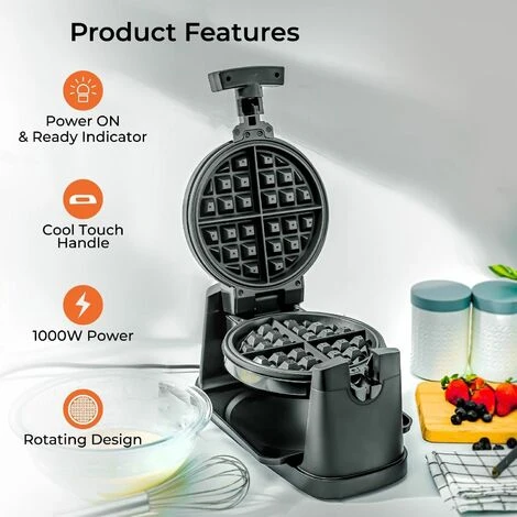 Geepas Rotating Belgian Waffle Maker Machine Waffle Iron Non-Stick Plates 1000W 4 Geepas Rotating Belgian Waffle Maker Machine Waffle Iron Non-Stick Plates 1000W - Image 2