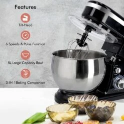 Stand Mixer 5L Mixing Bowl Beater Dough Hook 6Speed 1000W Stainless Steel Geepas -Smart Home Appliance Store 83743780 3