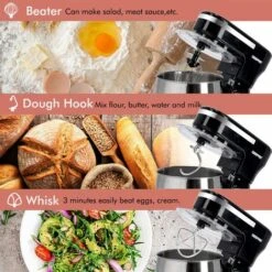 Stand Mixer 5L Mixing Bowl Beater Dough Hook 6Speed 1000W Stainless Steel Geepas -Smart Home Appliance Store 83743780 4