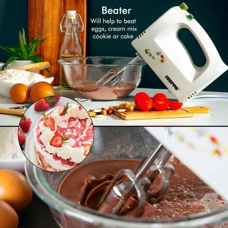 Hand Food Mixer 5 Speeds Electric 160W With Egg Beaters & Dough Hooks Geepas 5 Hand Food Mixer 5 Speeds Electric 160W With Egg Beaters & Dough Hooks Geepas - Image 3