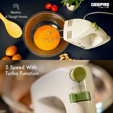 Hand Food Mixer 5 Speeds Electric 160W With Egg Beaters & Dough Hooks Geepas 7 Hand Food Mixer 5 Speeds Electric 160W With Egg Beaters & Dough Hooks Geepas - Image 5