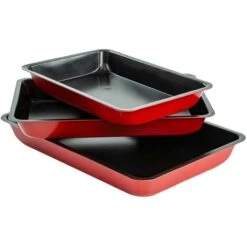 ASAB 3 Pc Non Stick Baking Roasting Cooking Tray Set Oven Dish Bake Pan Bakeware