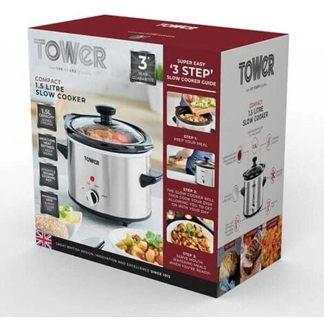 Tower 1.5 Litre Stainless Steel Slow Cooker 4 Tower 1.5 Litre Stainless Steel Slow Cooker - Image 2