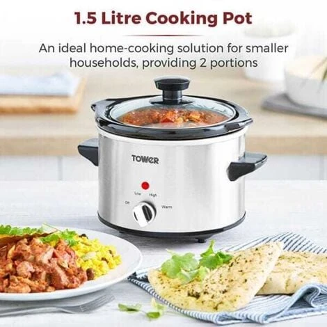 Tower 1.5 Litre Stainless Steel Slow Cooker 5 Tower 1.5 Litre Stainless Steel Slow Cooker - Image 3