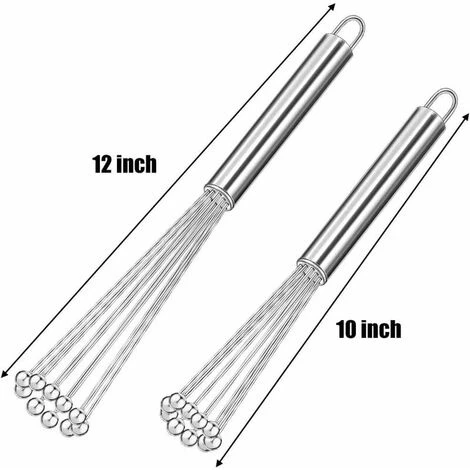 Pieces Mini Whisk, Stainless Steel Whisk, Metal Egg Whisk Kitchen Whisk Kit For Cooking, Mixing, Whisking, Beating, Stirring (25.4cm, 30.4cm) 4 Pieces Mini Whisk, Stainless Steel Whisk, Metal Egg Whisk Kitchen Whisk Kit For Cooking, Mixing, Whisking, Beating, Stirring (25.4cm, 30.4cm) - Image 2