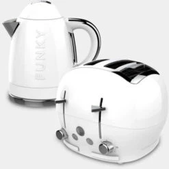 The Funky Appliance Company 1.7 Litre Kettle And 4 Slice Toaster Set White