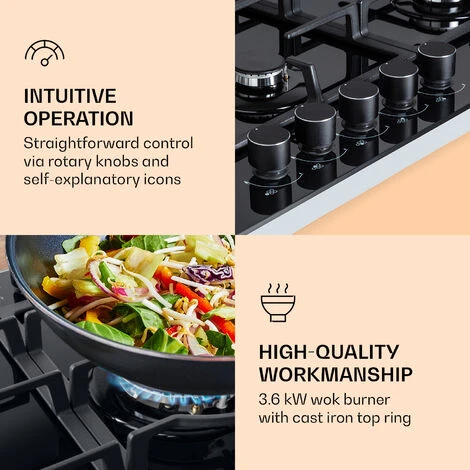 Klarstein Ignito Chef Edition 5 Zones Gas Hob 5 Burners Sabaf Burners Glass Ceramic 7 Klarstein Ignito Chef Edition 5 Zones Gas Hob 5 Burners Sabaf Burners Glass Ceramic - Image 5