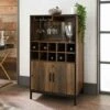 Wine Cabinet Drink Bottle Storage Unit Glass Door 10 Shelves 2 Doors Rustic Oak -Smart Home Appliance Store 89367526 1