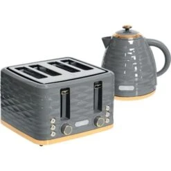 HOMCOM Kettle And Toaster Sets 1.7L Kettle & 4 Slice Toaster W/ Browning Control Grey