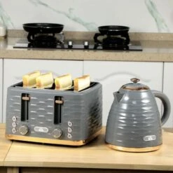 HOMCOM Kettle And Toaster Sets 1.7L Kettle & 4 Slice Toaster W/ Browning Control Grey -Smart Home Appliance Store 89624221 3