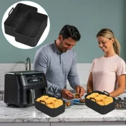 Silicone Pot For Ninja Double Air Fryer, 2PCS Reusable Air Fryer Liners, Silicone Air Fryer Basket, Accessory For Air Fryer, Oven, Microwave, Cake Mold, Black -Smart Home Appliance Store 89794463 3