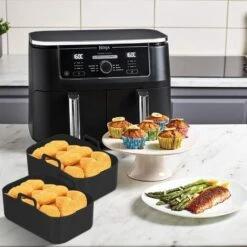 Silicone Pot For Ninja Double Air Fryer, 2PCS Reusable Air Fryer Liners, Silicone Air Fryer Basket, Accessory For Air Fryer, Oven, Microwave, Cake Mold, Black -Smart Home Appliance Store 89794463 5
