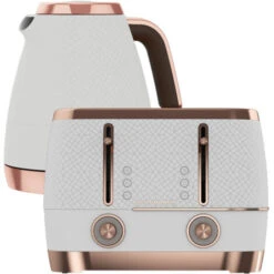 Beko Off White & Rose Gold Cosmopolis Dome Kettle & 4 Slice Toaster Set