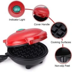 Mini Waffle Maker Machine For Individual Waffles, Paninis, Hash Browns Red -Smart Home Appliance Store 90745480 4