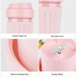 Portable Blender Juicer Cup Mini Smoothies Maker Rechargeable Blender Personal Size Blender Travel Cup With Safety Guard (Pink) 9 Portable Blender Juicer Cup Mini Smoothies Maker Rechargeable Blender Personal Size Blender Travel Cup With Safety Guard (Pink) -Smart Home Appliance Store 90818143 3