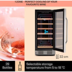 Klarstein Vinovilla 29 Built-In Wine Fridge 81 L / 29 Bottles 1 Zone Glass Door Stainless Steel -Smart Home Appliance Store 92526667 3