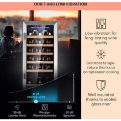 Klarstein Vinovilla 29 Built-In Wine Fridge 81 L / 29 Bottles 1 Zone Glass Door Stainless Steel -Smart Home Appliance Store 92526667 4