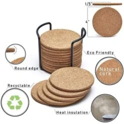 16 Piece Round Natural Cork Coasters Absorbent Eco-Friendly Heat Resistant Reusable -Smart Home Appliance Store 92867766 5