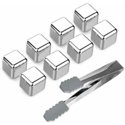 Reusable Stainless Steel Ice Cubes Whiskey Chilling Rocks Set Of 8 Metal Ice Cubes With Tongs And Freezer Storage Tray For Beer Wine Cooler