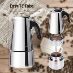 Italian Coffee Maker, Moka Coffee Maker In Stainless Steel Pressure Coffee Maker 300ml Large Capacity Compatible With Induction Hob With Ergonomic Handle -Smart Home Appliance Store 94387426 4