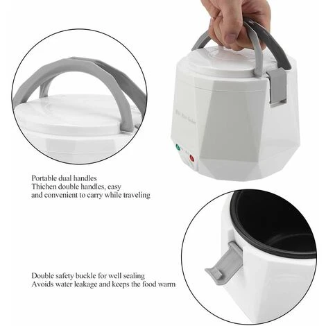 12V 100W 1.3 L Electric Portable Multifunctional Rice Cooker Food Steamer For Car White 6 12V 100W 1.3 L Electric Portable Multifunctional Rice Cooker Food Steamer For Car White - Image 4