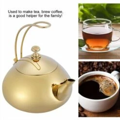 Stainless Steel Tea Kettle, 1.5 Litre Coffee Maker Pot, Whistling Teapot With Removable Handle And Mesh Strainer, For ALL Stovetops, For Milk Tea, Coffee, Etc (Golden) -Smart Home Appliance Store 95534310 4