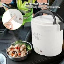 Mini Rice Cooker, 12V 100W 1L Electric Food Steamer, 2 Cups Portable Travel Steamer Small, All-in-1 Multi Cooker Stainless Waterproof Non-Stick Pot(White) -Smart Home Appliance Store 95534338 3