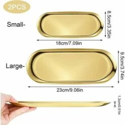 2 Piece Stainless Steel Oval Storage Tray Oval Napkin Tray Trinket Tray Gold Candle Tray Gold Decorative Tray -Smart Home Appliance Store 95647918 4