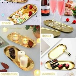 2 Piece Stainless Steel Oval Storage Tray Oval Napkin Tray Trinket Tray Gold Candle Tray Gold Decorative Tray -Smart Home Appliance Store 95647918 5