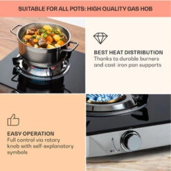 Klarstein Barzona 2 Camping Stove 2 Burners 3.4 KW & 4.3 KW Glass Top & Stainless Steel Housing -Smart Home Appliance Store 95821205 4