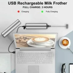 Electric Milk Frother, USB Rechargeable Milk Frother And Mini Beater With Dual Head Whisk, Stainless Steel Mixer For Coffee Cream Cappuccino Latte Cocktails Juice -Smart Home Appliance Store 95877348 4