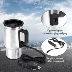 Electric Heating Travel Mug 12V 454ML Stainless Steel Travel Cup With Lid And Handle Electric Insulated Plug Kettles Car Coffee Mug Heater,16.5CM -Smart Home Appliance Store 96245136 3