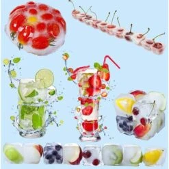 LITZEE Drinkware Accessories Ice Cube Tray 4 PCS Silicone Ice Cubes With Lid Ice Cube Tray 14 Compartments For Whiskey, Cocktail, Drinks, White+Blue -Smart Home Appliance Store 96306927 4