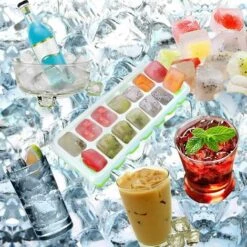 LITZEE Drinkware Accessories Ice Cube Tray 4 PCS Silicone Ice Cubes With Lid Ice Cube Tray 14 Compartments For Whiskey, Cocktail, Drinks, White+Blue -Smart Home Appliance Store 96306927 5