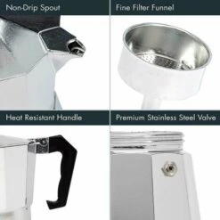 Aluminum Stovetop, Percolator Pot For Espresso, Mocha, Cuban Coffee, Cappuccino, Latte And More, Perfect For Camping, Strong, Long-Lasting, Silver, 1 Cup 9 Aluminum Stovetop, Percolator Pot For Espresso, Mocha, Cuban Coffee, Cappuccino, Latte And More, Perfect For Camping, Strong, Long-Lasting, Silver, 1 Cup -Smart Home Appliance Store 97100093 3