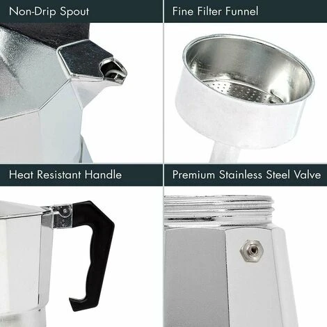Aluminum Stovetop, Percolator Pot For Espresso, Mocha, Cuban Coffee, Cappuccino, Latte And More, Perfect For Camping, Strong, Long-Lasting, Silver, 1 Cup 5 Aluminum Stovetop, Percolator Pot For Espresso, Mocha, Cuban Coffee, Cappuccino, Latte And More, Perfect For Camping, Strong, Long-Lasting, Silver, 1 Cup - Image 3