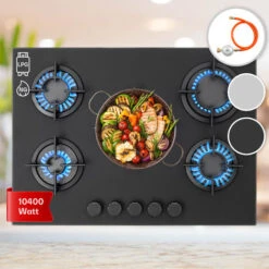 Klarstein Firetale Gas Hob 5-Burner 70 Cm Aluminium Burner Natural Gas/Propane Incl. Hose And Pressure Reducer