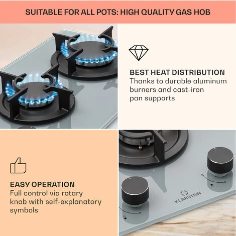 Klarstein Firetale Gas Hob 2-Burner Aluminium Burner Natural Gas/Propane Incl. Hose And Pressure Reducer 6 Klarstein Firetale Gas Hob 2-Burner Aluminium Burner Natural Gas/Propane Incl. Hose And Pressure Reducer - Image 4