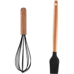 2-Piece Silicone Cookware Set With Wooden Handle, Non-Toxic And Non-Stick, Heat Resistant And Dishwasher Safe