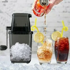 Manual Ice Crusher Rotary Ice Crusher Cocktails Slush Crushed Ice Maker Smoothies Ice Crusher Machine Home 1.25L Chrome Ice Crusher Ice Cubes Drinks Chopper Stirrer (Gray) -Smart Home Appliance Store 97454140 4