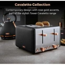 Tower Cavaletto Pyramid Kettle And 4 Slice Toaster Set Black -Smart Home Appliance Store 98481184 4