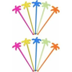 Plastic Drink Stirrers Tropical Palm Cocktail Stirrers Stirrer Sticks Set Of 50 (Mixed Colors)